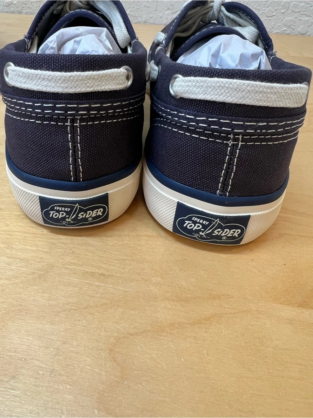 Sperry Boat Shoes Navy Canvas & White Lace